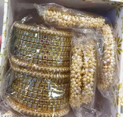 Vrangnath Metal Pearl Bangle Set