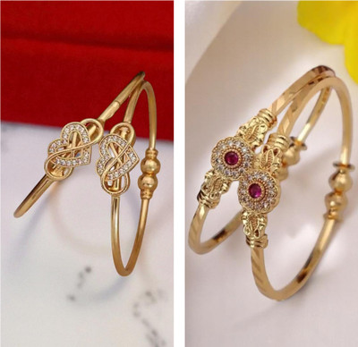 Hetshree Brass Diamond Gold-plated Bangle Set(Pack of 4)