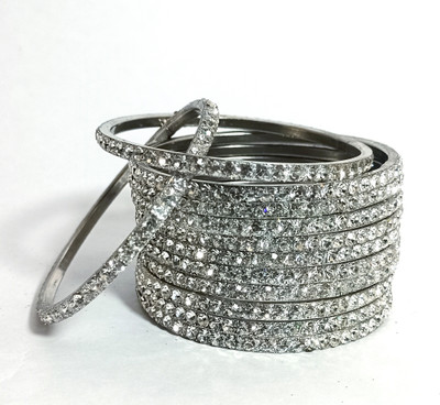 ABC Alloy Crystal Silver Coated Bangle(Pack of 10)