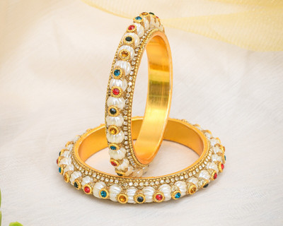 ShiyaShree Brass Cubic Zirconia Gold-plated Bangle Set(Pack of 2)