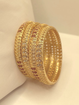 Bajrang Brass, Copper Cubic Zirconia, Diamond Gold-plated Bangle Set(Pack of 4)