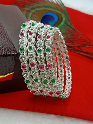 SGA FASHION Alloy Beads Silver Bangle Set(Pack of 4)