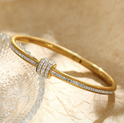 Dhrti Bling Stainless Steel Cubic Zirconia, Crystal Gold-plated Bangle