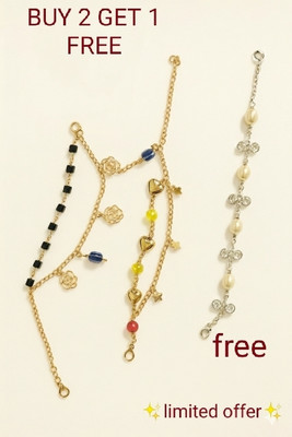 Shreeda Metal, Copper, Evil Eye, Alloy, Stainless Steel Beads, Pearl, Crystal Charm Bracelet(Pack of 3)