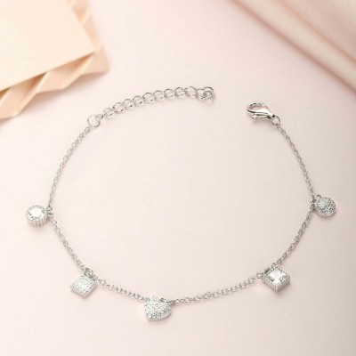 ZAVYA Sterling Silver Cubic Zirconia Rhodium Charm Bracelet