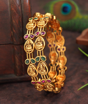 Ornadzn Brass Cubic Zirconia Gold-plated Bangle Set(Pack of 2)