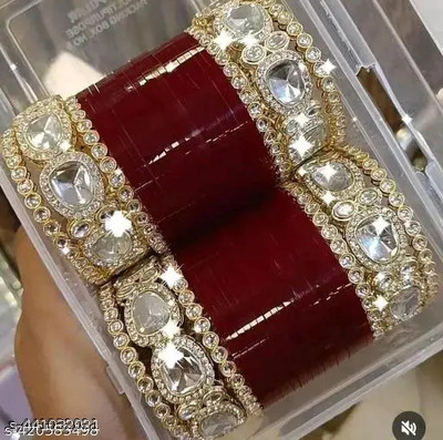 whatowear Metal Diamond Gold-plated Chudas(Pack of 2)