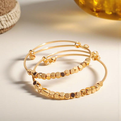 ADF Stainless Steel Gold-plated Charm Bracelet(Pack of 2)