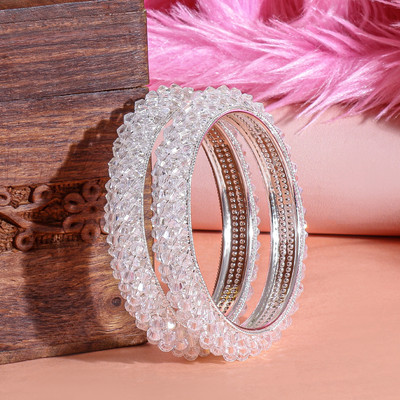 kewai Metal Cubic Zirconia Silver Bangle Set(Pack of 2)