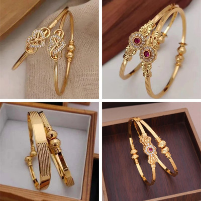 Sangria Brass Diamond Gold-plated Bangle Set(Pack of 4)