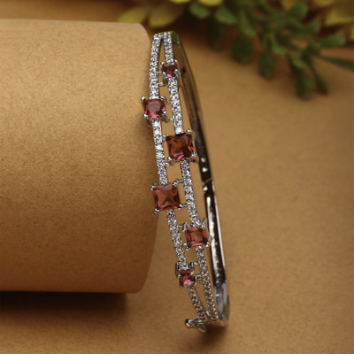 ZENEME Brass Cubic Zirconia Rhodium Bracelet