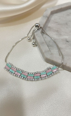 aarasta Metal Crystal Silver Coated Charm Bracelet