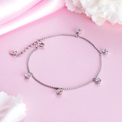 ZAVYA Sterling Silver Cubic Zirconia Rhodium Bracelet