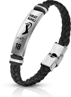 University Trendz Stainless Steel, Leather Silver Coated Bracelet