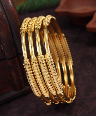 OrnaDzn Zevellery Brass Turquoise Gold-plated Bangle Set(Pack of 4)