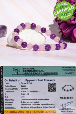 SPYRONIX REAL TREASURE Stone, Rose Quartz, Amethyst Crystal Bracelet