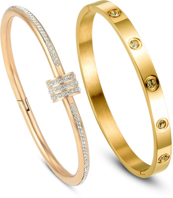 Dressberry Metal, Brass, Stone, Alloy, Stainless Steel Cubic Zirconia, Diamond, Crystal Gold-plated Bracelet Set(Pack of 2)