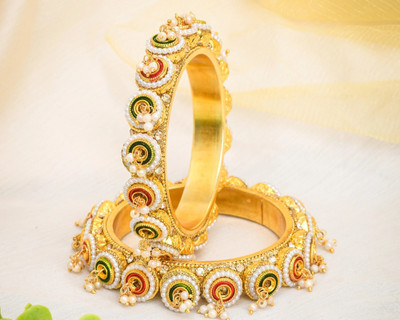 ShiyaShree Brass Cubic Zirconia Gold-plated Bangle Set(Pack of 2)