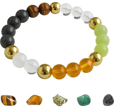 VIBESLE Green Aventurine, Golden Pyrite, Crystal, Tiger's Eye, Citrine, Clear Quartz, Green Jade Beads Bracelet