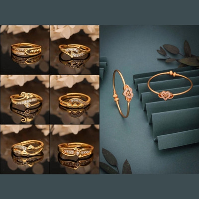 ANOUK Brass Diamond Gold-plated Ring Bangle(Pack of 7)