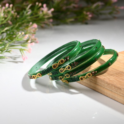 1st Time Glass Crystal Enamel Bangle Set(Pack of 4)