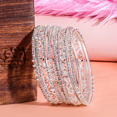 kewai Metal Cubic Zirconia Bangle Set(Pack of 8)