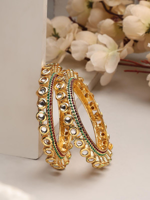 BHANA STYLE Brass Cubic Zirconia Gold-plated Bangle Set(Pack of 2)