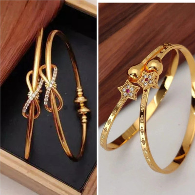 ElegantMiss Alloy Cubic Zirconia, Diamond Gold-plated Bangle(Pack of 4)
