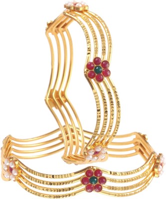 Jewar Mandi Brass Pearl, Cubic Zirconia Gold-plated Kada