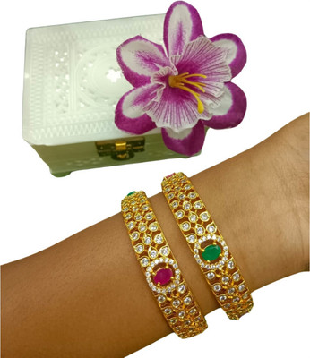 ZAMZAM Copper Emerald Gold-plated Bangle Set(Pack of 2)