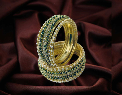 infinityvision Brass Cubic Zirconia Gold-plated Bangle Set(Pack of 2)