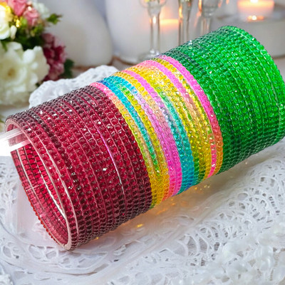 WEUVA LOVE WE CRAFT Glass Crystal Bangle Set(Pack of 10)