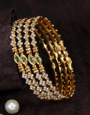 Atulya Brass Diamond Gold-plated Bangle Set(Pack of 4)
