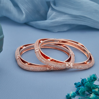 GC PREMIUM JEWELEY Brass Cubic Zirconia Bangle Set(Pack of 2)