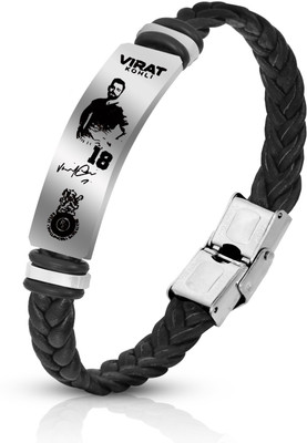 University Trendz Stainless Steel, Leather Silver Coated Bracelet
