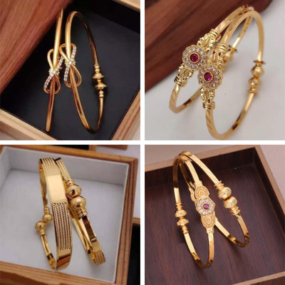 Parisal Brass Diamond Gold-plated Bangle Set(Pack of 4)