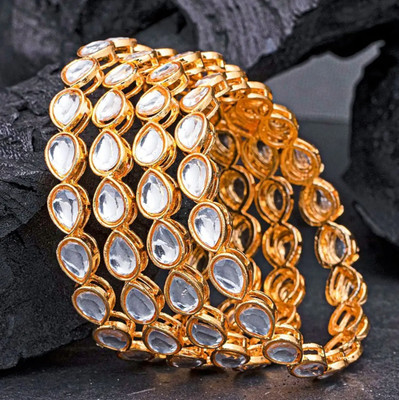 Shree krishna textile Brass, Alloy Cubic Zirconia Gold-plated Bangle Set(Pack of 4)