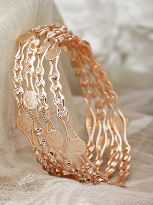 ZENEME Brass Cubic Zirconia Bangle Set(Pack of 4)