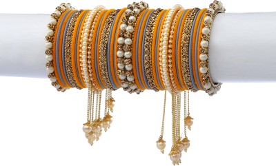 HouseOfCommon Metal Beads, Pearl, Zircon Gold-plated Bangle Set(Pack of 10)