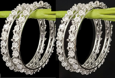 IZELBEAUTY Crystal Beads Silver Bangle Set(Pack of 4)
