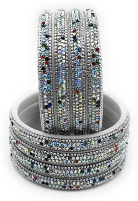 RAF dukan Plastic Cubic Zirconia Silver Bangle Set(Pack of 8)