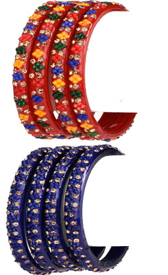 AFAST Glass Crystal Enamel Bangle Set(Pack of 8)