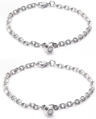 ruby collection Stainless Steel Silver Bracelet Set(Pack of 2)