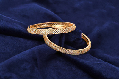 Oneys collection Brass Cubic Zirconia Gold-plated Bangle Set(Pack of 2)