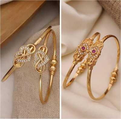 Sangria Brass Diamond Gold-plated Bangle Set(Pack of 2)
