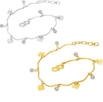 JFL - Jewellery for Less Brass Silver Bracelet Set(Pack of 2)