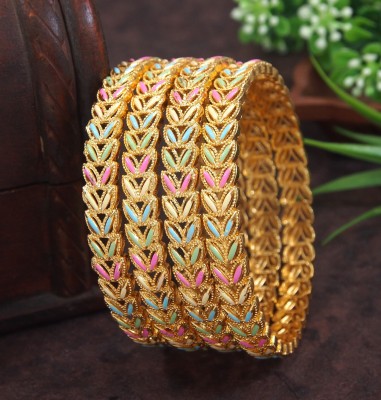 OrnaDzn Zevellery Brass Turquoise Gold-plated Bangle Set(Pack of 4)