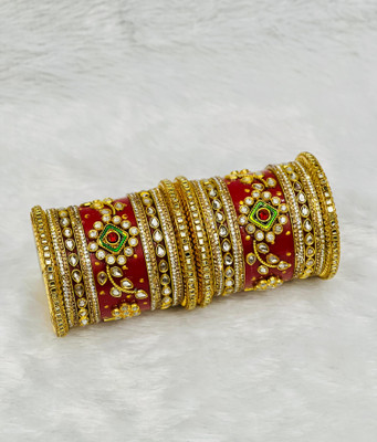 Shareek Alloy Ruby Gold-plated Bangle Set(Pack of 2)