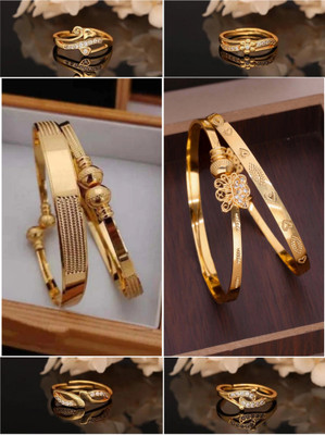 Dressberry Brass Diamond Gold-plated Ring Bangle(Pack of 6)