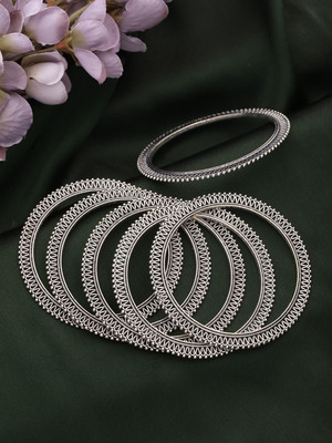 AATMANA Alloy Silver Bangle Set(Pack of 6)